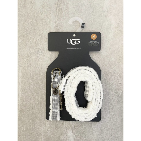 UGG Westwood Medium 2 Piece Dog Collar and Leash Set Grey Plaid Flannel Cotton - Picture 7 of 11